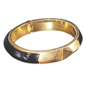 Vince Camuto Black & Gold Hinged Clamper Bangle Bracelet 6.75"